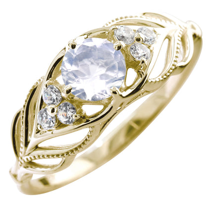 レディース リング 選べる誕生石 指輪 5mm リーフ 綺麗 ミル打ち 女性 おすすめ クラシック ジュエリー 日本製 アニバーサリープレゼント エレガント (品番 mr-0490)