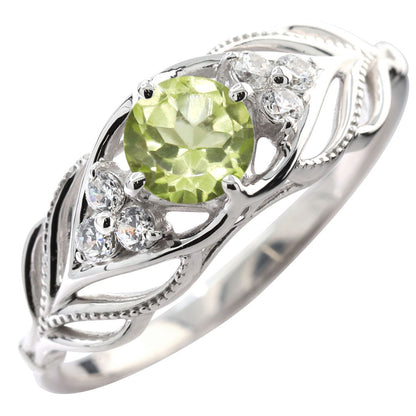 レディース リング 選べる誕生石 指輪 5mm リーフ 綺麗 ミル打ち 女性 おすすめ クラシック ジュエリー 日本製 アニバーサリープレゼント エレガント (品番 mr-0490)