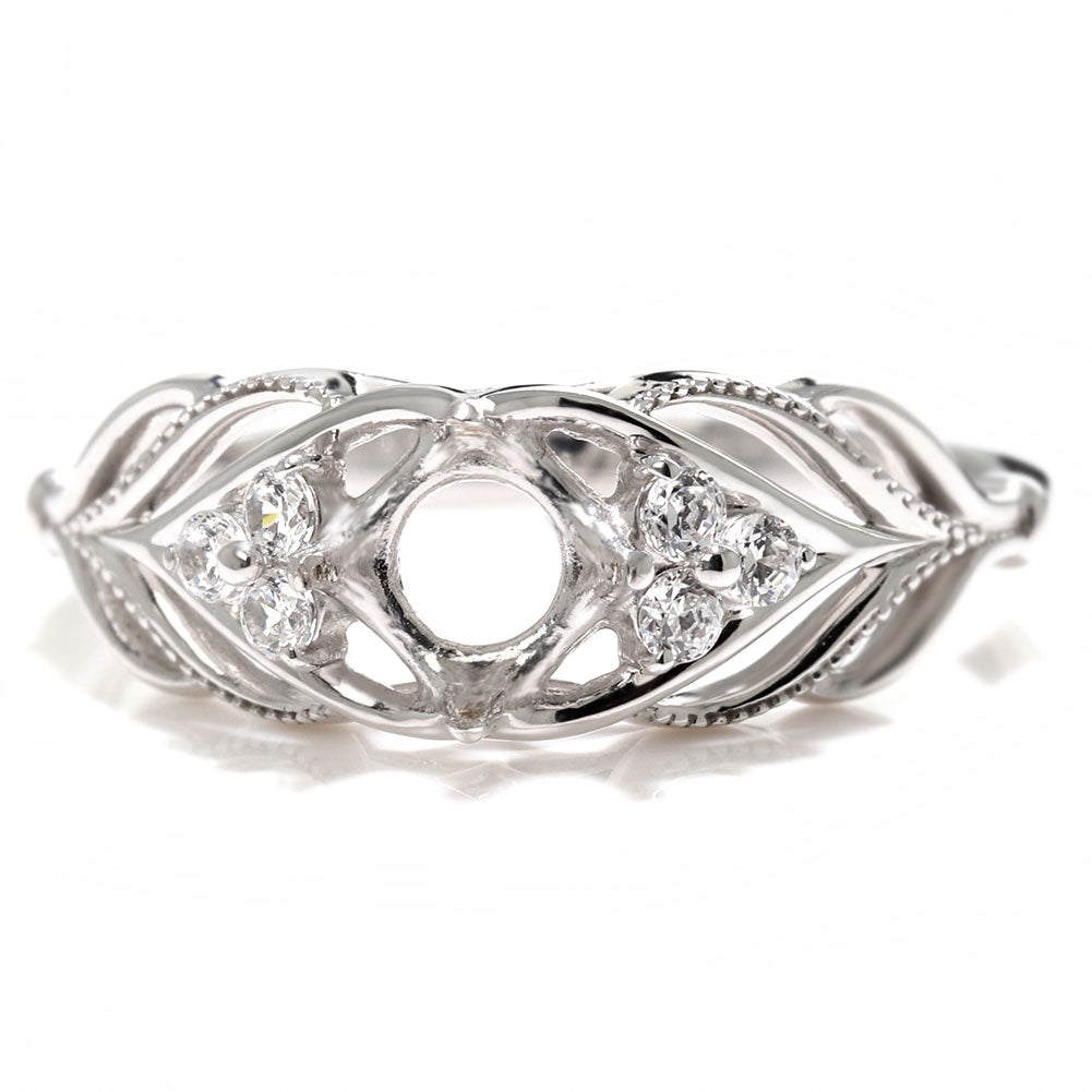 簡単 セミオーダー 指輪 5mm 空枠 カスタムルース リーフモチーフ 透かし sv925 K10 K18 Pt900 葉 ボタニカル ボリューミー オリジナルデザイン (品番 mr-0490-kw)