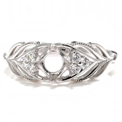 簡単 セミオーダー 指輪 5mm 空枠 カスタムルース リーフモチーフ 透かし sv925 K10 K18 Pt900 葉 ボタニカル ボリューミー オリジナルデザイン (品番 mr-0490-kw)