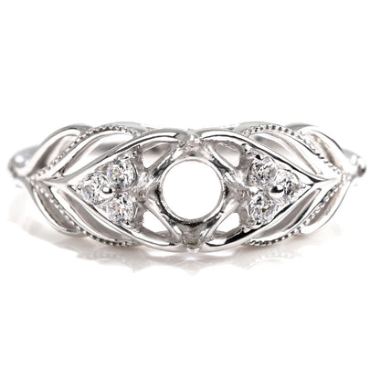 簡単 セミオーダー 指輪 5mm 空枠 カスタムルース リーフモチーフ 透かし sv925 K10 K18 Pt900 葉 ボタニカル ボリューミー オリジナルデザイン (品番 mr-0490-kw)