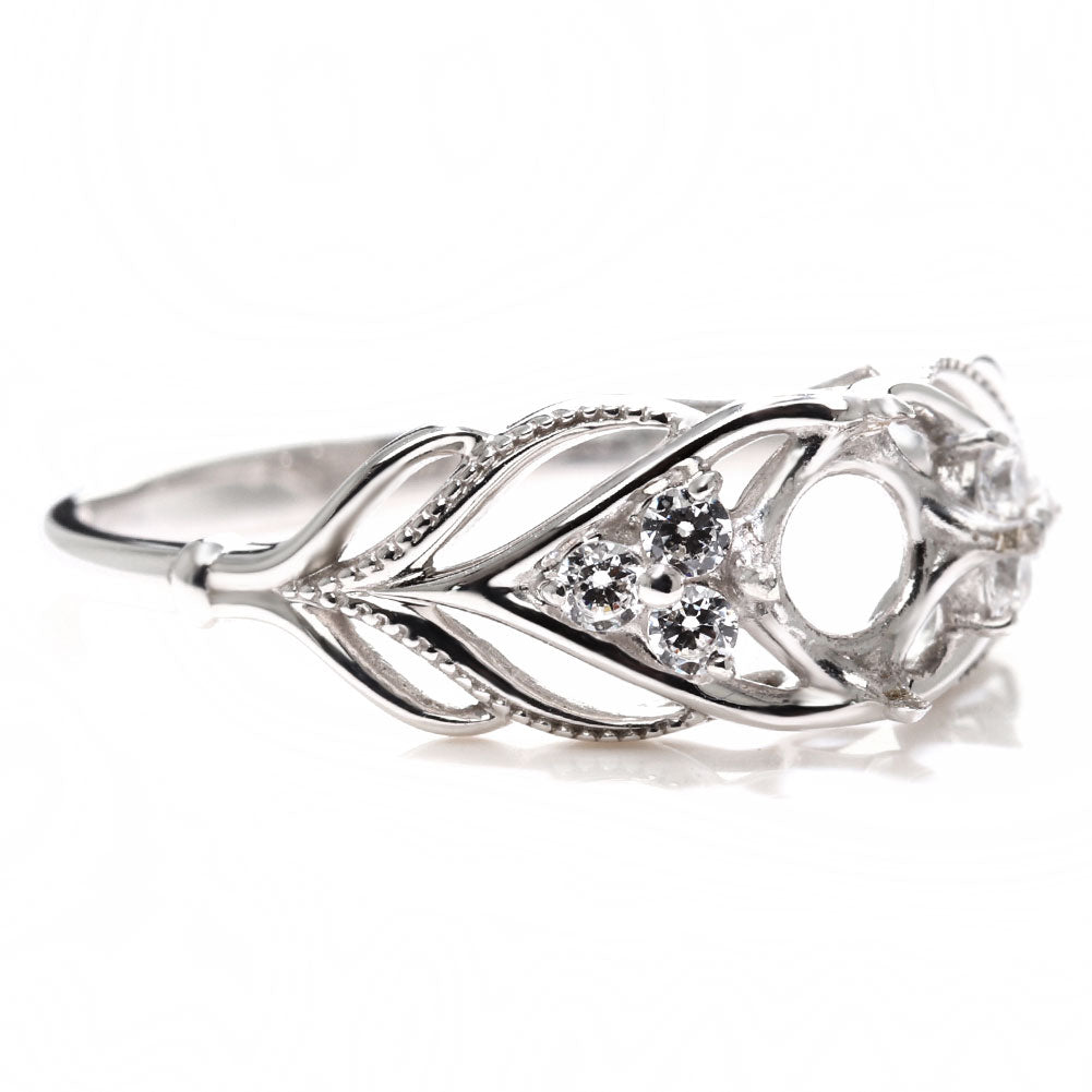 簡単 セミオーダー 指輪 5mm 空枠 カスタムルース リーフモチーフ 透かし sv925 K10 K18 Pt900 葉 ボタニカル ボリューミー オリジナルデザイン (品番 mr-0490-kw)