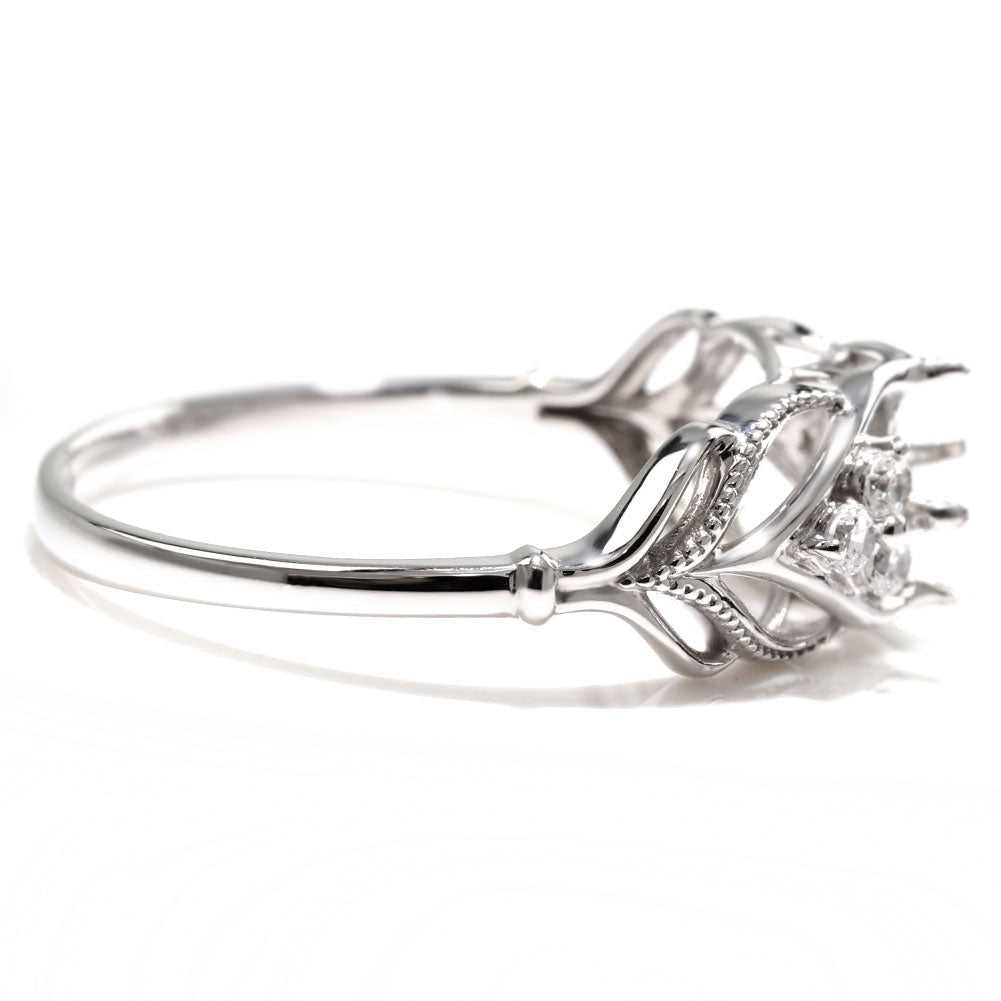 簡単 セミオーダー 指輪 5mm 空枠 カスタムルース リーフモチーフ 透かし sv925 K10 K18 Pt900 葉 ボタニカル ボリューミー オリジナルデザイン (品番 mr-0490-kw)