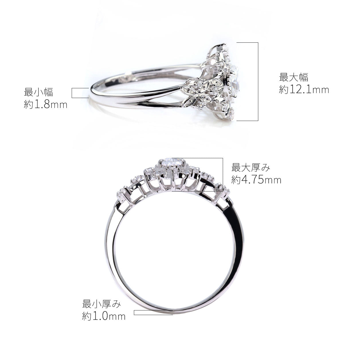 指輪 花 リング レディース K10 誕生石 雪の結晶 スノーフレーク 天然石 4×5mm フラワーモチーフ K18 Pt900 SV925 おしゃれ 可愛い 普段使い パーティー (品番 mr-0491)