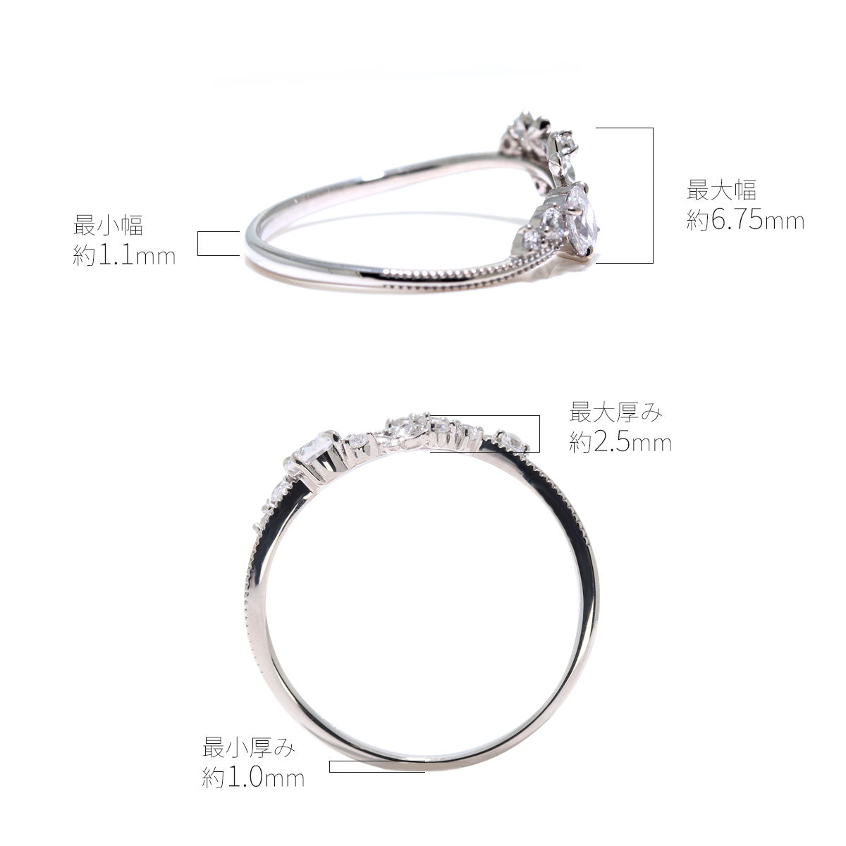 フラワー リング 可愛い お仕立て 空枠 3×4mm オーバル 花 指輪 細身 ミルグレイン調 脇石 キラキラ 華やか sv925 10k 18k pt900 小花 セミオーダー お好み (品番 mr-0495-kw)