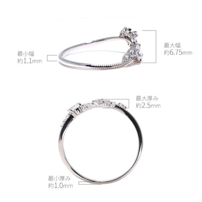 フラワー リング 可愛い お仕立て 空枠 3×4mm オーバル 花 指輪 細身 ミルグレイン調 脇石 キラキラ 華やか sv925 10k 18k pt900 小花 セミオーダー お好み (品番 mr-0495-kw)