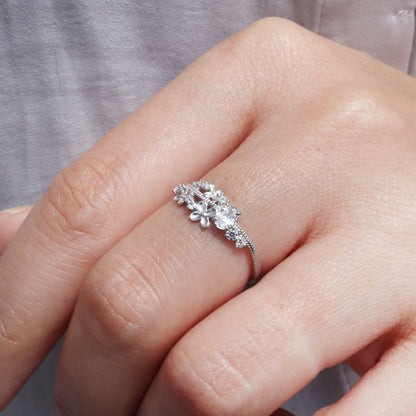 フラワー リング 可愛い お仕立て 空枠 3×4mm オーバル 花 指輪 細身 ミルグレイン調 脇石 キラキラ 華やか sv925 10k 18k pt900 小花 セミオーダー お好み (品番 mr-0495-kw)