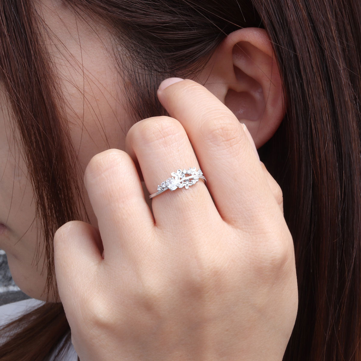フラワー リング 可愛い お仕立て 空枠 3×4mm オーバル 花 指輪 細身 ミルグレイン調 脇石 キラキラ 華やか sv925 10k 18k pt900 小花 セミオーダー お好み (品番 mr-0495-kw)