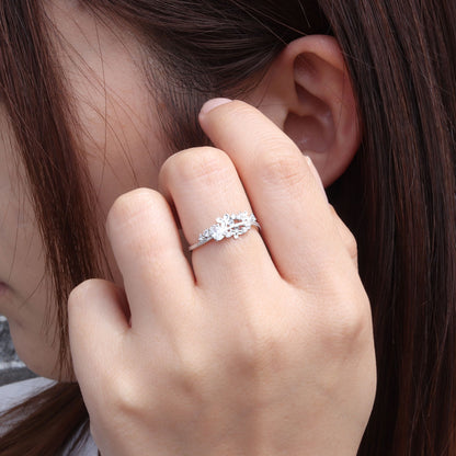フラワー リング 可愛い お仕立て 空枠 3×4mm オーバル 花 指輪 細身 ミルグレイン調 脇石 キラキラ 華やか sv925 10k 18k pt900 小花 セミオーダー お好み (品番 mr-0495-kw)