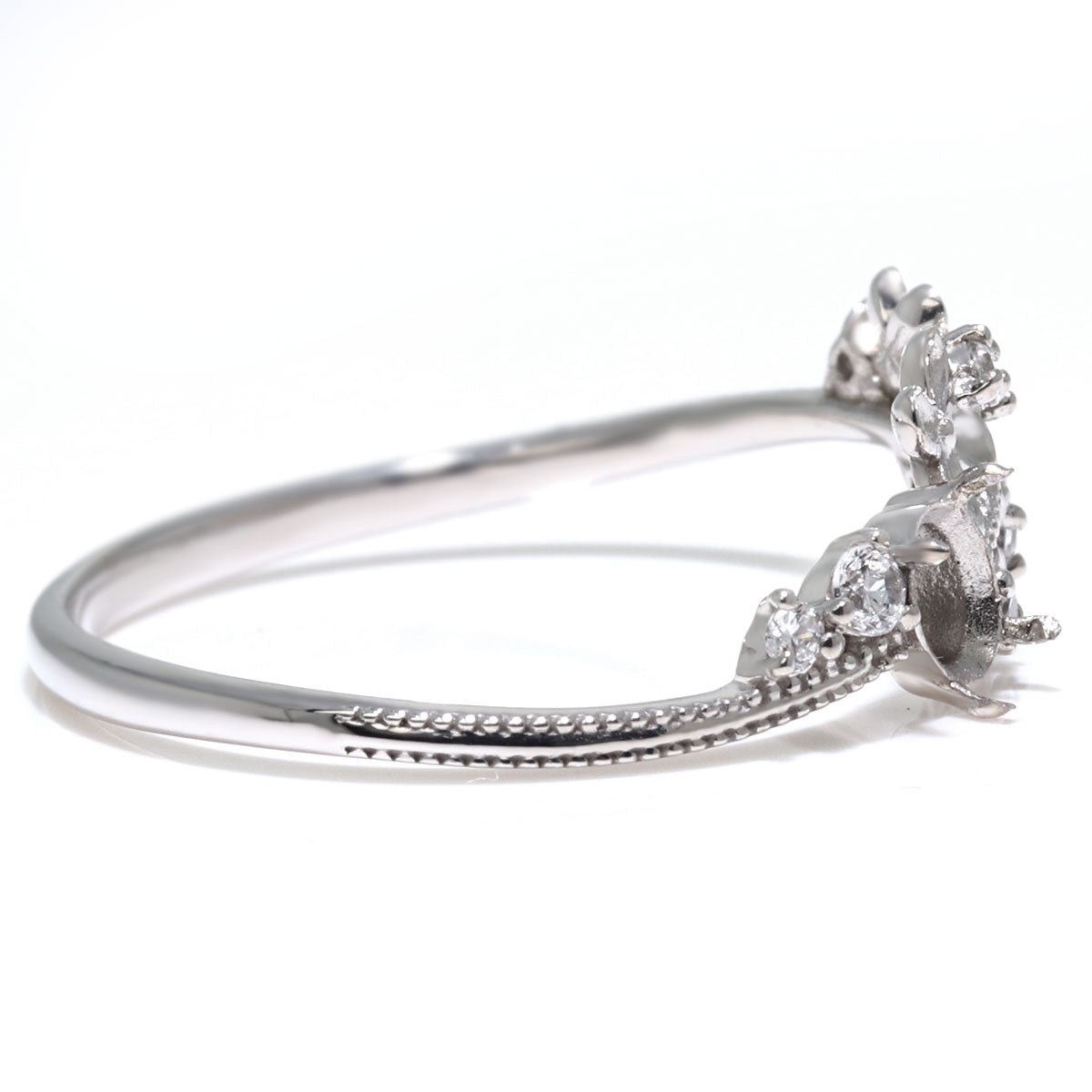 フラワー リング 可愛い お仕立て 空枠 3×4mm オーバル 花 指輪 細身 ミルグレイン調 脇石 キラキラ 華やか sv925 10k 18k pt900 小花 セミオーダー お好み (品番 mr-0495-kw)