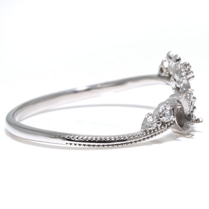 フラワー リング 可愛い お仕立て 空枠 3×4mm オーバル 花 指輪 細身 ミルグレイン調 脇石 キラキラ 華やか sv925 10k 18k pt900 小花 セミオーダー お好み (品番 mr-0495-kw)