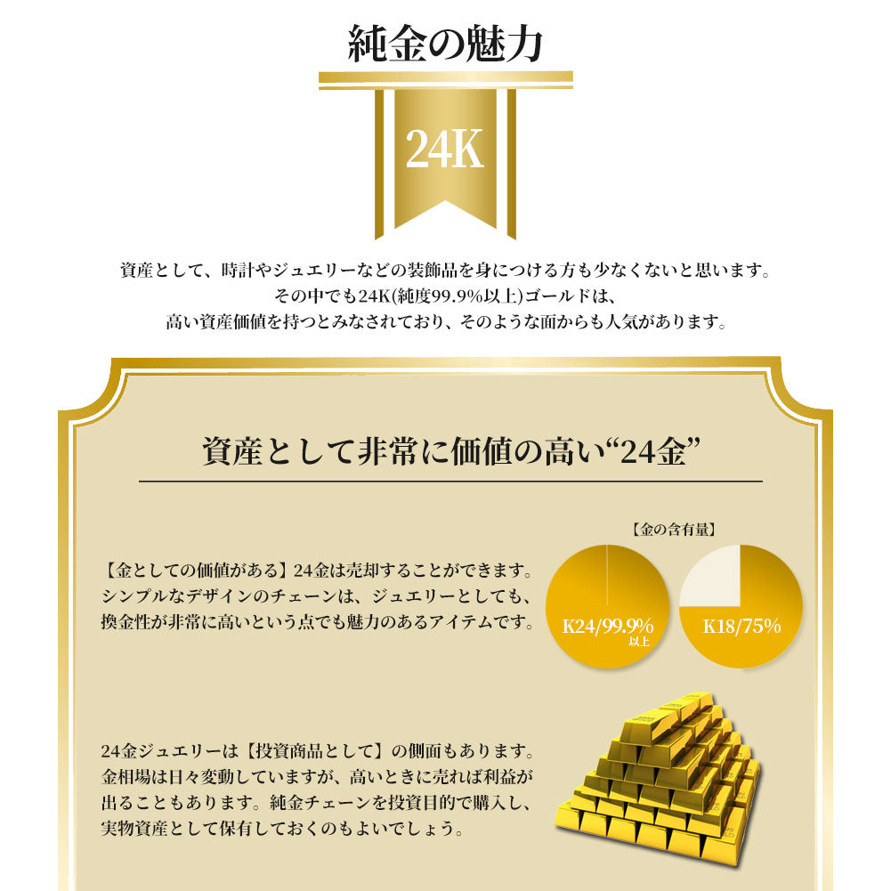 24金 ブレスレット レディース ペーパークリップ 純金 24k イエローゴールド チェーン 幅2.2mm ユニセックス K18YG レディースブレスレット (品番 p-c-b-k24-l)