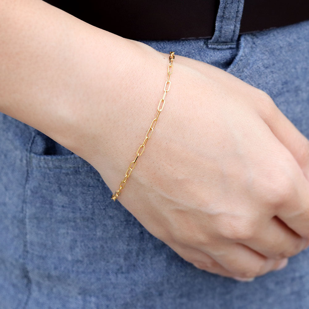 24金 ブレスレット レディース ペーパークリップ 純金 24k イエローゴールド チェーン 幅2.2mm ユニセックス K18YG レディースブレスレット (品番 p-c-b-k24-l)