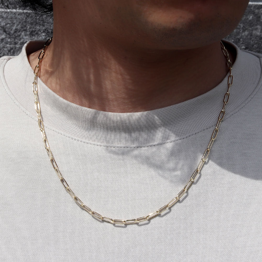 18金 チェーンネックレス メンズ ペーパークリップ チェーン 中空 K18YG 人気 安い おすすめ K18 ゴールド ネックレス シンプル おしゃれ (品番 p-c-h-085-k18-m)
