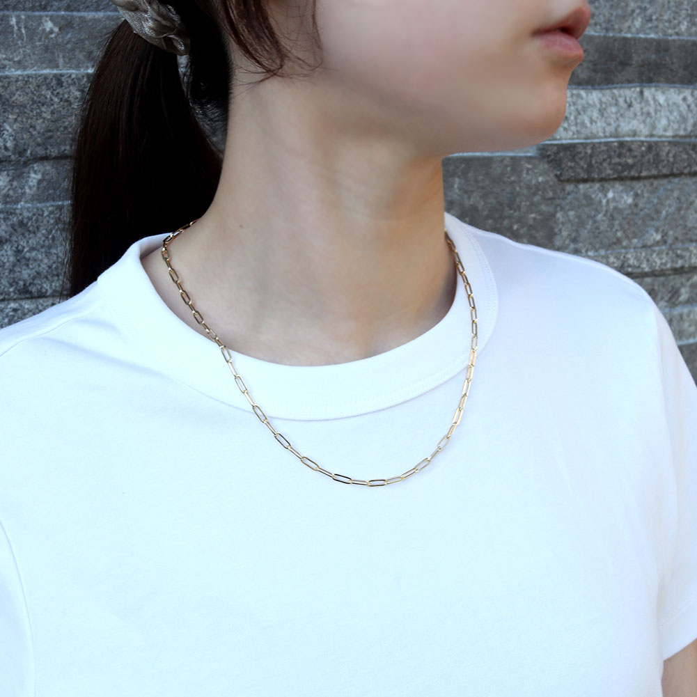 18金 チェーンネックレス メンズ ペーパークリップ チェーン 中空 K18YG 人気 安い おすすめ K18 ゴールド ネックレス シンプル おしゃれ (品番 p-c-h-085-k18-m)