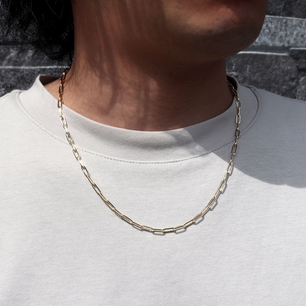 18金 チェーンネックレス メンズ ペーパークリップ チェーン 中空 K18YG 人気 安い おすすめ K18 ゴールド ネックレス シンプル おしゃれ (品番 p-c-h-085-k18-m)