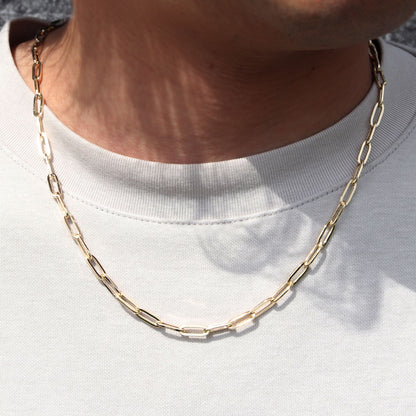 K18YG チェーン ネックレス ペーパークリップ メンズ 中空ネックレス 人気 おすすめ 18金 ゴールド チェーンのみ シンプル メンズジュエリー (品番 p-c-h-105-k18-m)