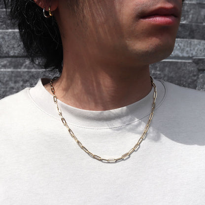 K18YG チェーン ネックレス ペーパークリップ メンズ 中空ネックレス 人気 おすすめ 18金 ゴールド チェーンのみ シンプル メンズジュエリー (品番 p-c-h-105-k18-m)