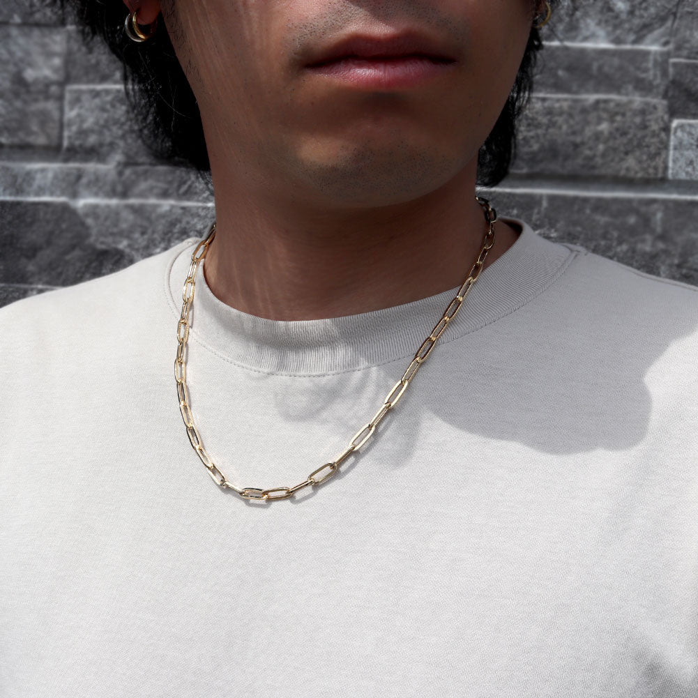 メンズ K18YG チェーンネックレス ペーパークリップ 中空 ネックレス かっこいい クリップ型 人気 おすすめ 18金 ゴールド チェーンのみ (品番 p-c-h-125-k18-m)