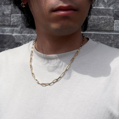 メンズ K18YG チェーンネックレス ペーパークリップ 中空 ネックレス かっこいい クリップ型 人気 おすすめ 18金 ゴールド チェーンのみ (品番 p-c-h-125-k18-m)