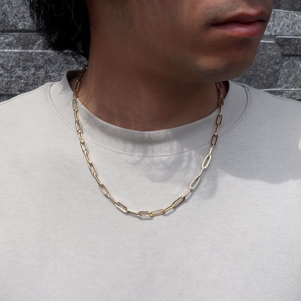 メンズ K18YG チェーンネックレス ペーパークリップ 中空 ネックレス かっこいい クリップ型 人気 おすすめ 18金 ゴールド チェーンのみ (品番 p-c-h-125-k18-m)