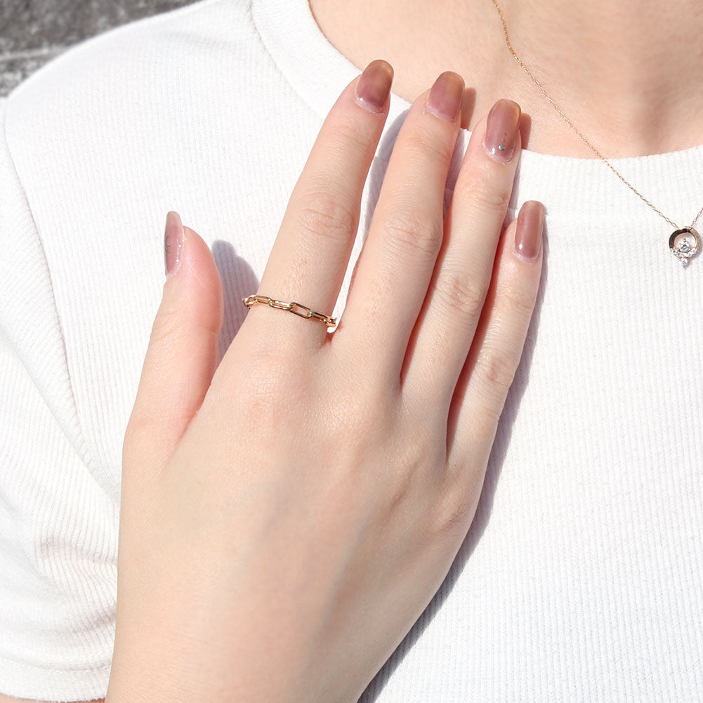 リング ペーパークリップ K18 中空 指輪 レディース 18金 K18YG ユニセックス メンズ ゴールド 鎖 人気 お揃い おしゃれ 可愛い イタリア製 (品番 p-c-h-r-065-k18)