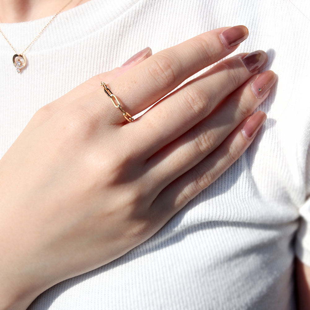 リング ペーパークリップ K18 中空 指輪 レディース 18金 K18YG ユニセックス メンズ ゴールド 鎖 人気 お揃い おしゃれ 可愛い イタリア製 (品番 p-c-h-r-065-k18)