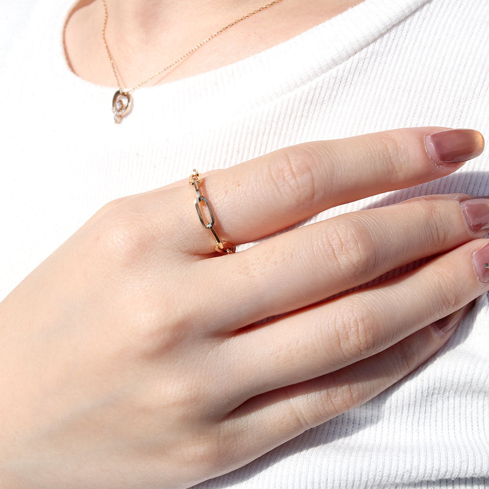 ペーパークリップ チェーンリング K18 中空 指輪 レディース ユニセックス メンズ おしゃれ 18金 K18YG 中空チェーン ゴールド イタリア製 鎖 人気 (品番 p-c-h-r-085-k18)