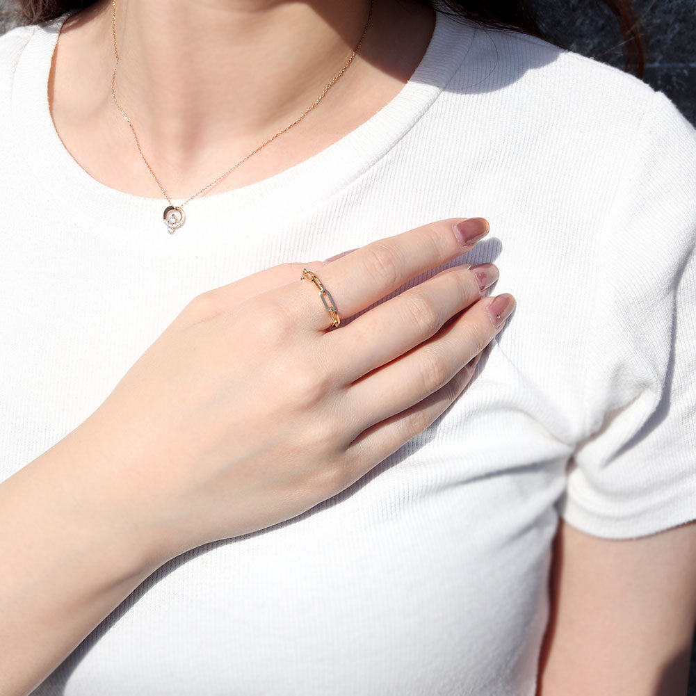 ペーパークリップ チェーンリング K18 中空 指輪 レディース ユニセックス メンズ おしゃれ 18金 K18YG 中空チェーン ゴールド イタリア製 鎖 人気 (品番 p-c-h-r-085-k18)