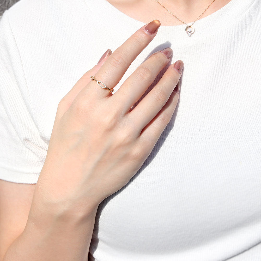 ペーパークリップ チェーンリング K18 中空 指輪 レディース ユニセックス メンズ おしゃれ 18金 K18YG 中空チェーン ゴールド イタリア製 鎖 人気 (品番 p-c-h-r-085-k18)