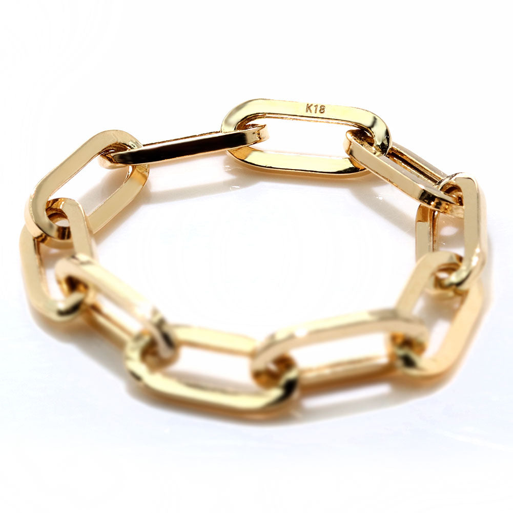 ペーパークリップ チェーンリング K18 中空 指輪 レディース ユニセックス メンズ おしゃれ 18金 K18YG 中空チェーン ゴールド イタリア製 鎖 人気 (品番 p-c-h-r-085-k18)