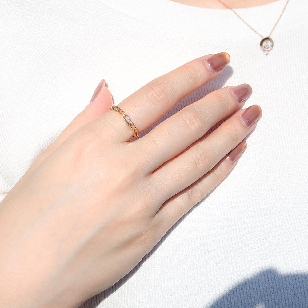 K18YG チェーンリング 中空 ペーパークリップ 指輪 レディース リング プレイドペーパークリップK18 イエローゴールド メンズ ユニセックス (品番 p-c-plaid-h-r-080-k18)