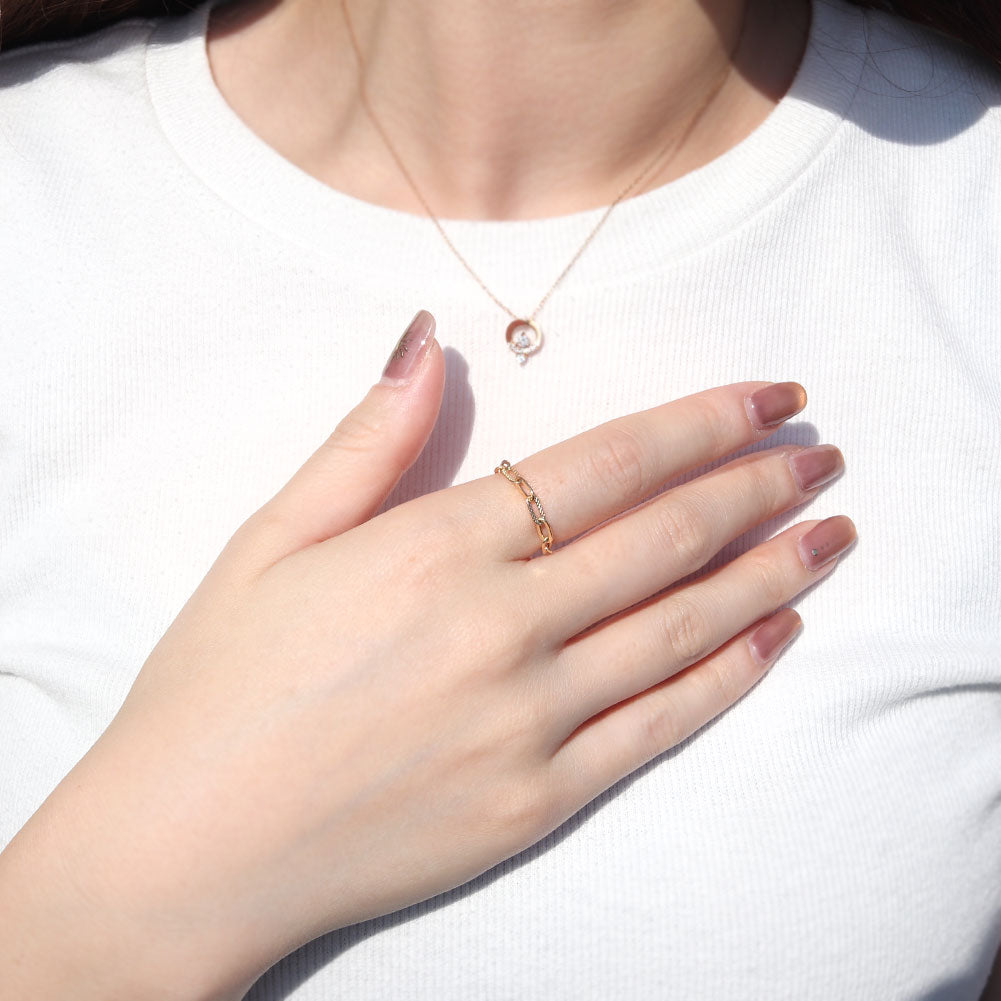 K18YG チェーンリング 中空 ペーパークリップ 指輪 レディース リング プレイドペーパークリップK18 イエローゴールド メンズ ユニセックス (品番 p-c-plaid-h-r-080-k18)