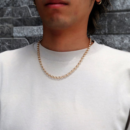 チェーンネックレス メンズ 18金 イエローゴールド 太め ロロチェーン メンズネックレス 中空 K18YG チェーンのみ おそろい ペア おすすめ (品番 rolo-h-040-k18-m)