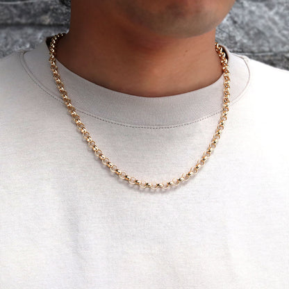 チェーンネックレス メンズ 18金 イエローゴールド 太め ロロチェーン メンズネックレス 中空 K18YG チェーンのみ おそろい ペア おすすめ (品番 rolo-h-040-k18-m)