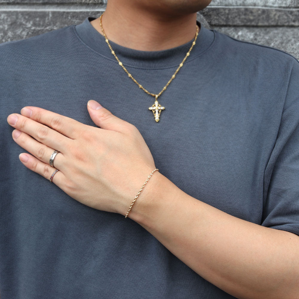 ブレスレット ロープチェーン 18金 イエローゴールド メンズ K18YG 中空 地金 ブレス 男性 大人 つけっぱなし おしゃれ メンズジュエリー (品番 rope-h-040-18-k18-m)