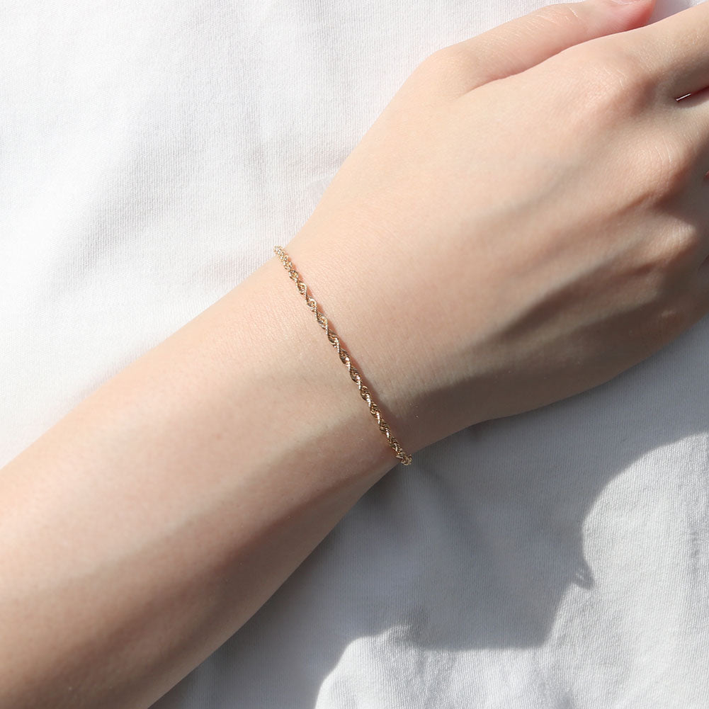 ブレスレット ロープチェーン 18金 イエローゴールド メンズ K18YG 中空 地金 ブレス 男性 大人 つけっぱなし おしゃれ メンズジュエリー (品番 rope-h-040-18-k18-m)