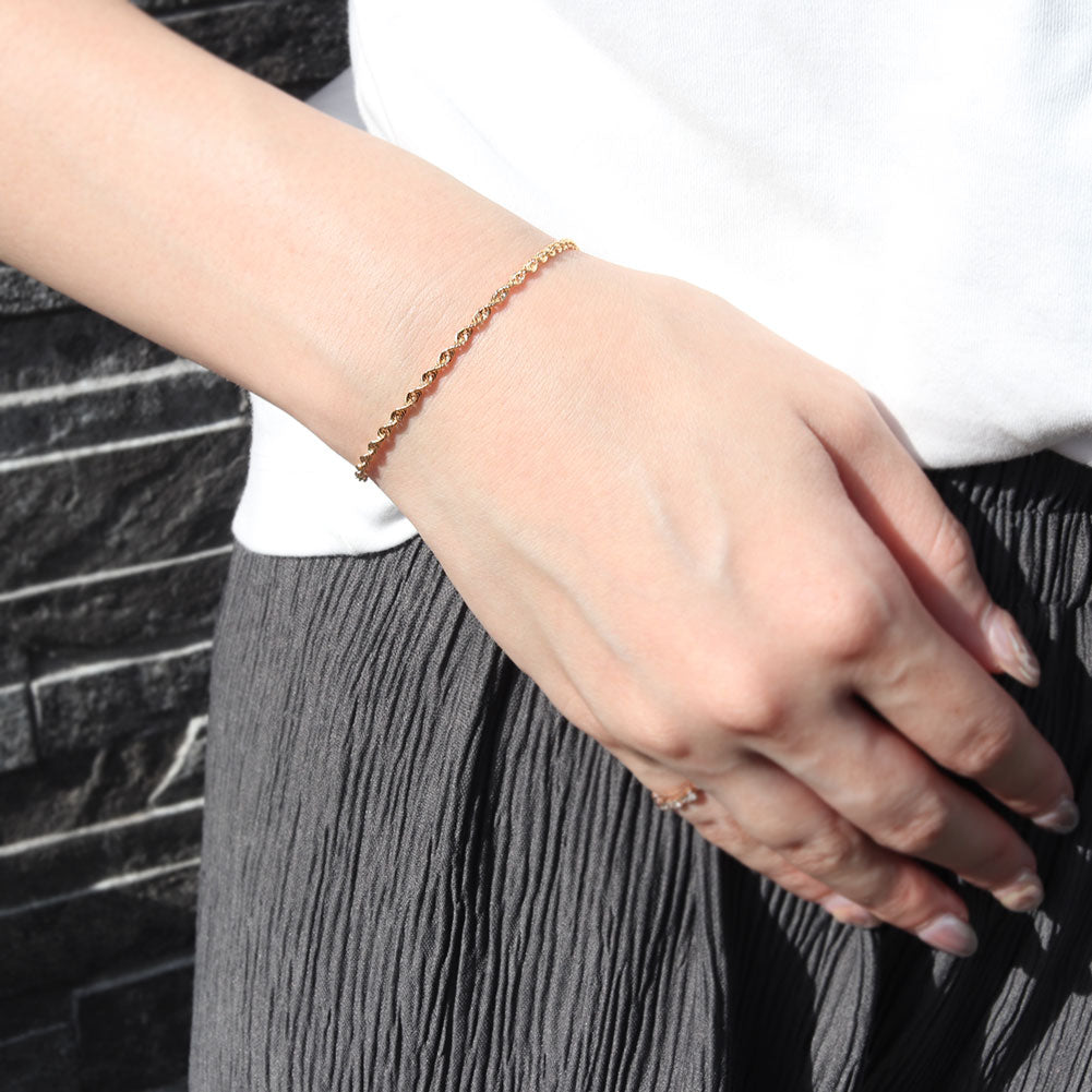 ブレスレット ロープチェーン 18金 イエローゴールド メンズ K18YG 中空 地金 ブレス 男性 大人 つけっぱなし おしゃれ メンズジュエリー (品番 rope-h-040-18-k18-m)