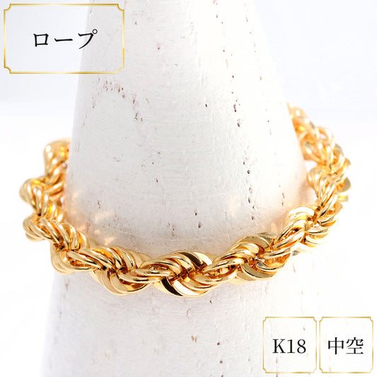K18 イエローゴールド 中空 チェーンリング ロープ レディース 指輪 18金 リング 中空チェーン 彼氏 彼女 お揃い ペア おすすめ おしゃれリング (品番 rope-h-r-060-k18)