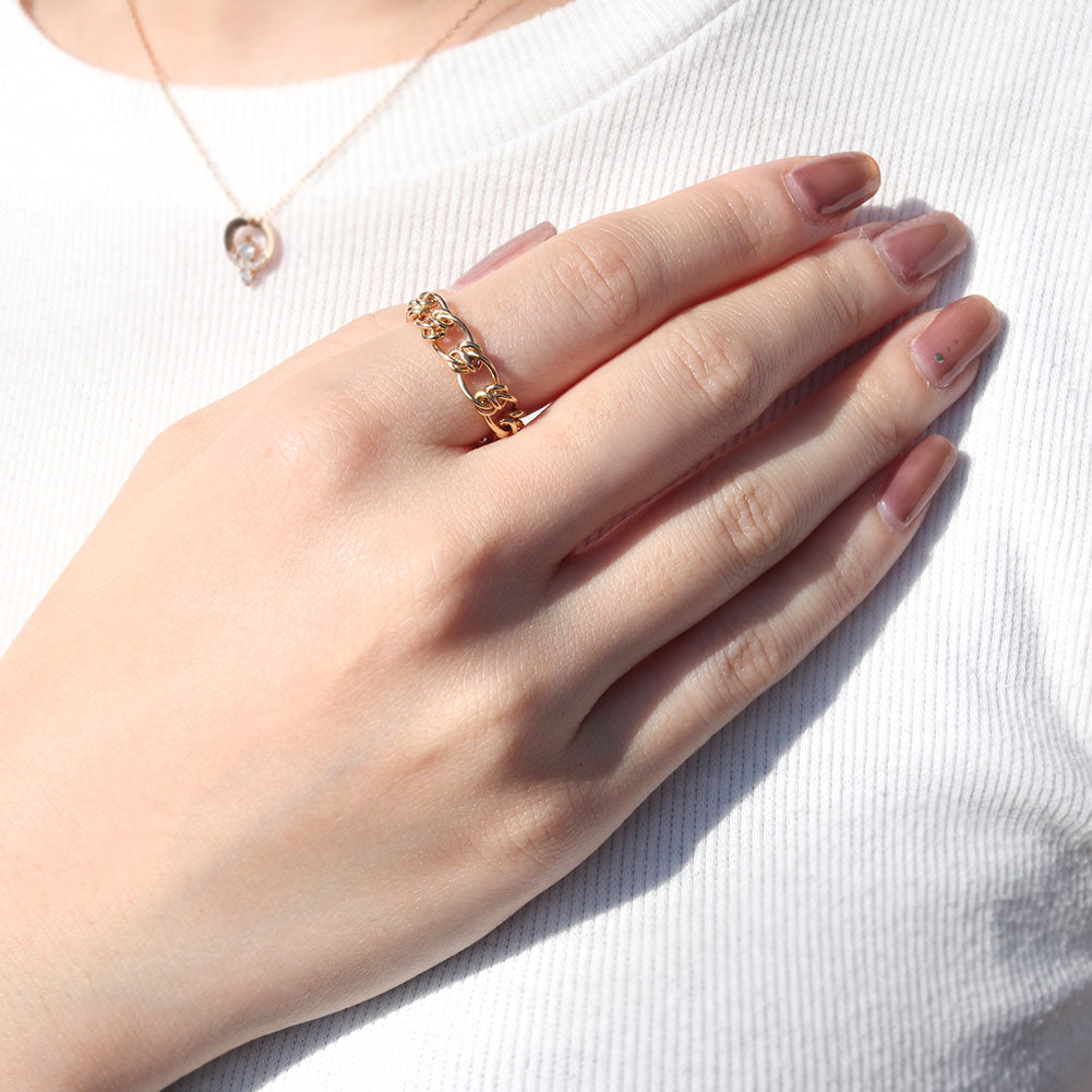 リング K18 チェーン ボリューミー 中空 チェーンリング 指輪 チャンキー K18YG 太め 中空 レディース メンズ ユニセックス 人気 定番 ペア お揃い (品番 s1108-h-r-k18)