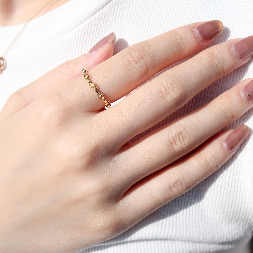 リング 中空 チェーン K18 イエローゴールド 指輪 スカル レディース K18YG 中空チェーン ユニセックス エレガント 大人女子 人気 プレゼント (品番 skull-h-r-100-k18)