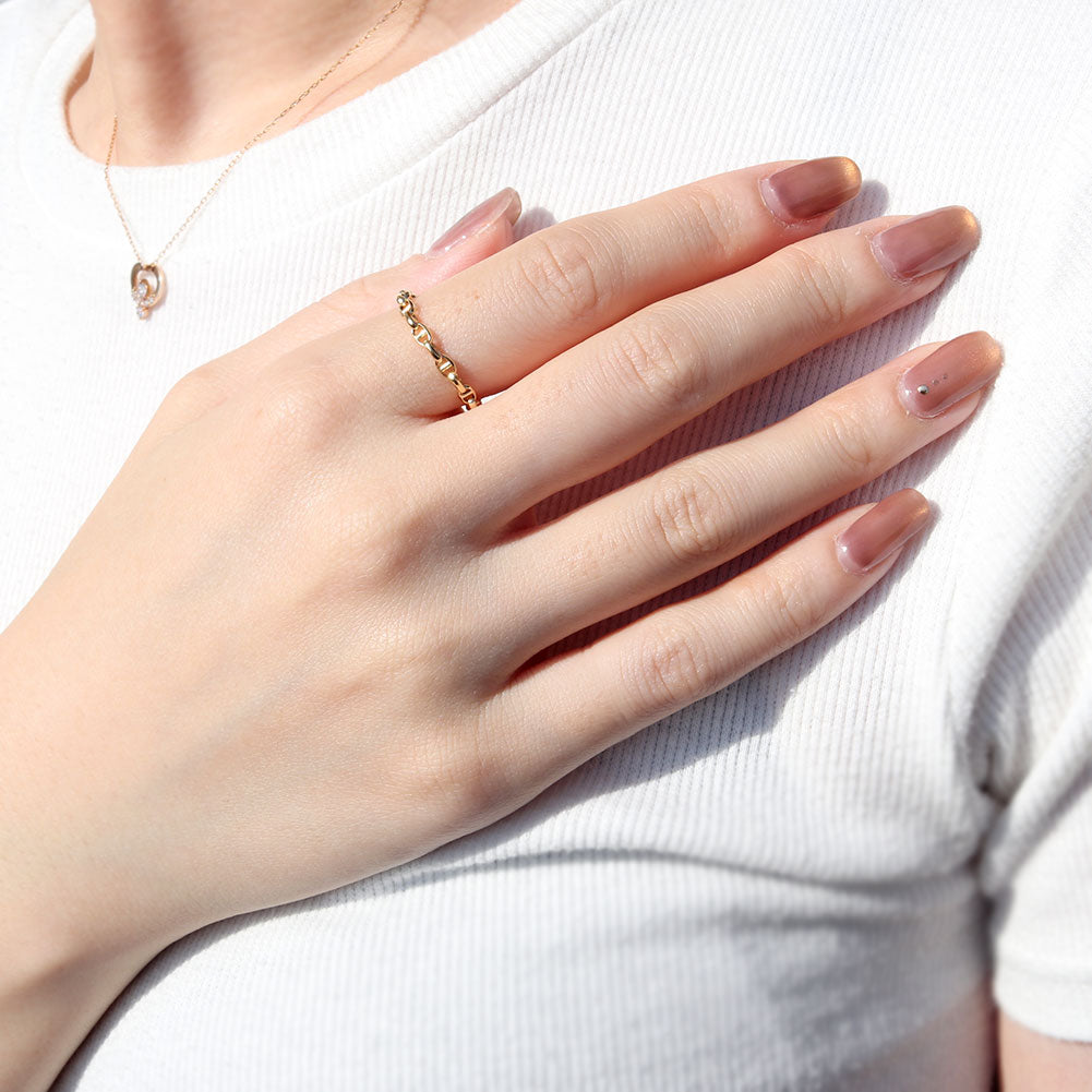 リング 中空 チェーン K18 イエローゴールド 指輪 スカル レディース K18YG 中空チェーン ユニセックス エレガント 大人女子 人気 プレゼント (品番 skull-h-r-100-k18)