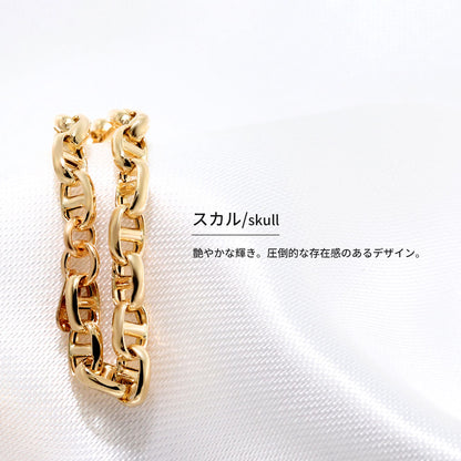 リング 中空 チェーン K18 イエローゴールド 指輪 スカル レディース K18YG 中空チェーン ユニセックス エレガント 大人女子 人気 プレゼント (品番 skull-h-r-100-k18)