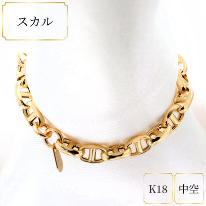 リング 中空 チェーン K18 イエローゴールド 指輪 スカル レディース K18YG 中空チェーン ユニセックス エレガント 大人女子 人気 プレゼント (品番 skull-h-r-100-k18)