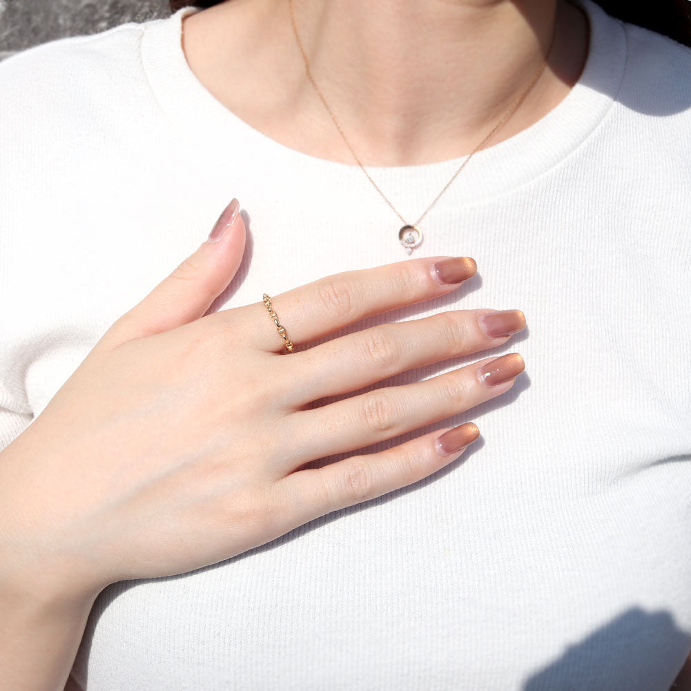 リング 中空 チェーン K18 イエローゴールド 指輪 スカル レディース K18YG 中空チェーン ユニセックス エレガント 大人女子 人気 プレゼント (品番 skull-h-r-100-k18)