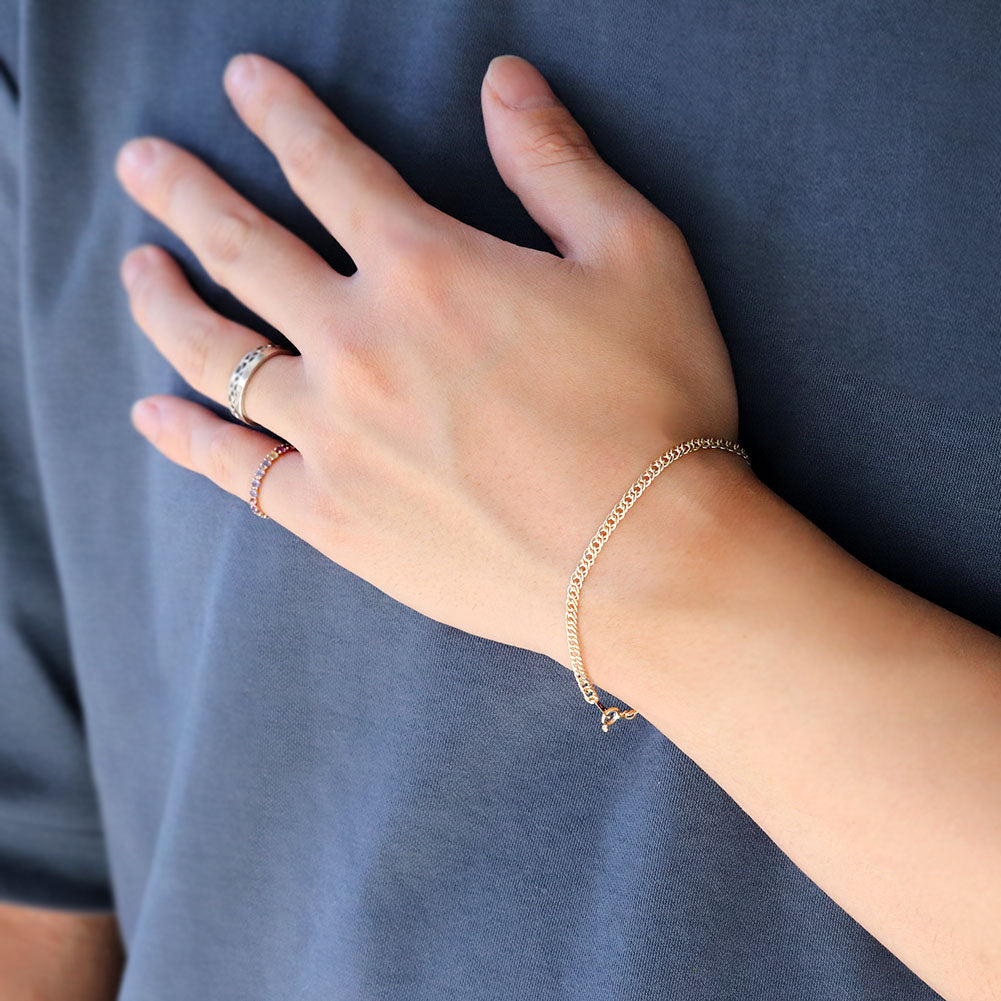 18金 喜平ブレスレット メンズ 中空 チェーン ダブル イエローゴールド 喜平 K18 中空ダブル メンズブレスレット 彼女 お揃い (品番 w-k-050-18-k18)