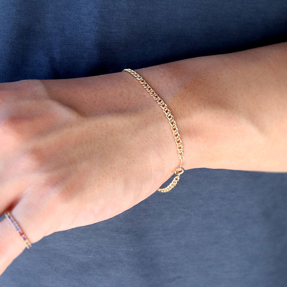 18金 喜平ブレスレット メンズ 中空 チェーン ダブル イエロー