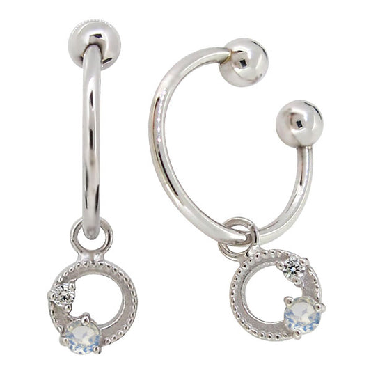 イヤーカフ レディース フープイヤリング 揺れる 月 星 選べる誕生石 Charm Hoop Earring 両耳用 天然石 k10 k18 pt900 moon star birthstone