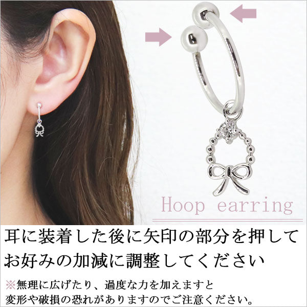 りぼん フープイヤリング 揺れる チャーム イヤーカフ レディース 選べる誕生石 両耳 Ear Cuff k10 k18 pt900 天然石 Ribbon Hoop Earring リボン 一粒