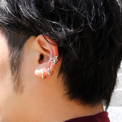 イヤーカフ メンズ 百合の紋章 ユリ 大ぶり Ear Cuff 選べる誕生石 一粒 天然石 お揃い 片耳用 K10 K18 PT900 SV925 ノンホールピアス  ユニセックス